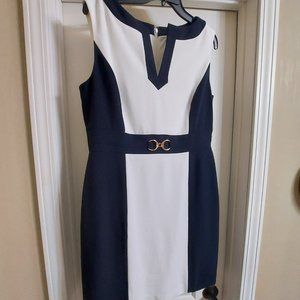 Chelsea Rose Navy Blue and White Sheath Dress Sz 12 Lined
